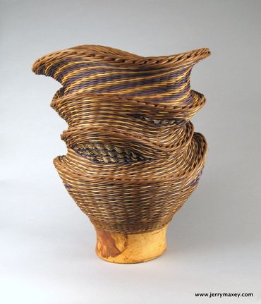 handmade dyed rattan basket reed seagrass  turned wood fiber art sculpture interior design decorator