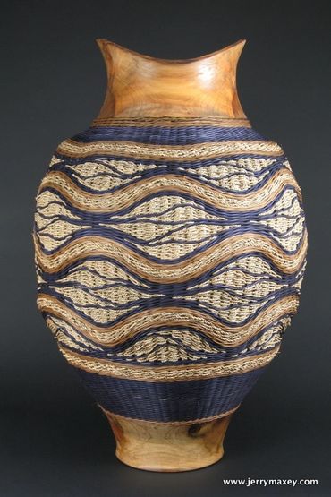 handmade dyed rattan basket reed seagrass  turned wood fiber art sculpture interior design decorator