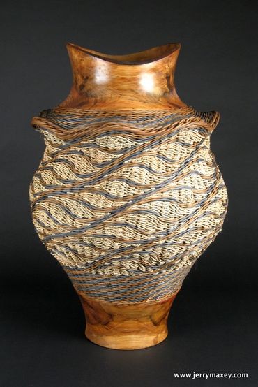 handmade dyed rattan basket reed seagrass  turned wood fiber art sculpture interior design decorator