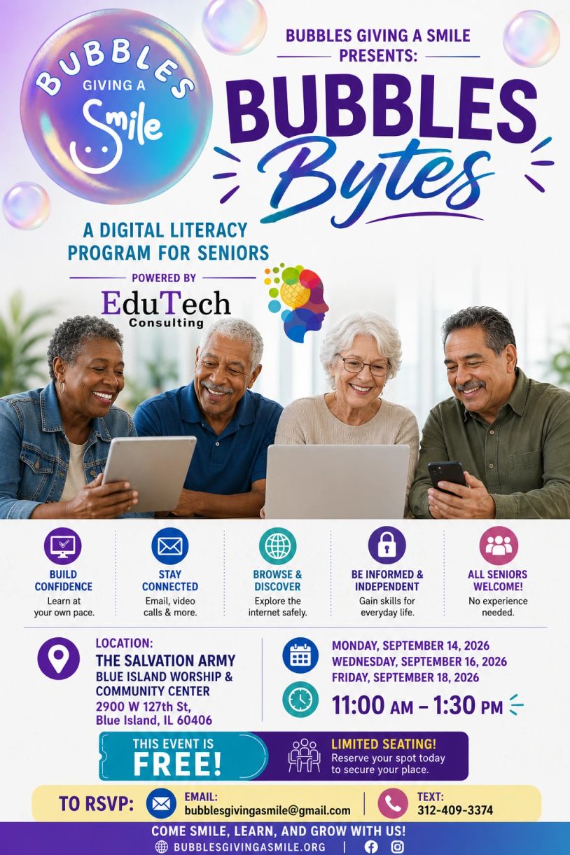 Senior digital literacy program called Bubbles Bytes by Bubbles Giving A Smile.