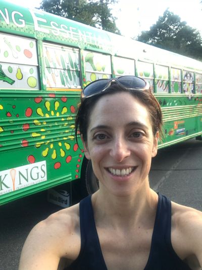 In front of the awesome MEND NJ Green Bean Bus!