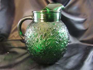 Hazel Atlas Green Depression Glass Pitcher Colonial Honeycomb 6.5