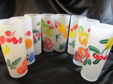 Vintage Tall Frosted Fruit Glasses Tom Collins Set of 4 