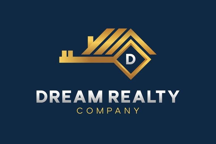 A golden key and house logo for Dream Realty.