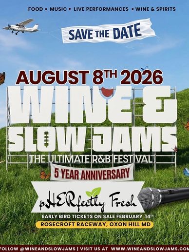 Save the date for Wine &amp; Slow Jams R&amp;B Festival on August 8, 2026, at Rosecroft Raceway.