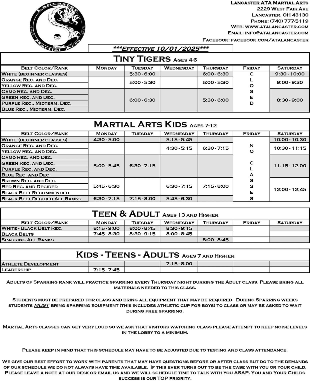Current Schedule 10-1-2025
