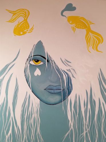 Urban fish hair, 2016 [30x36 acrylic]  (Sold)