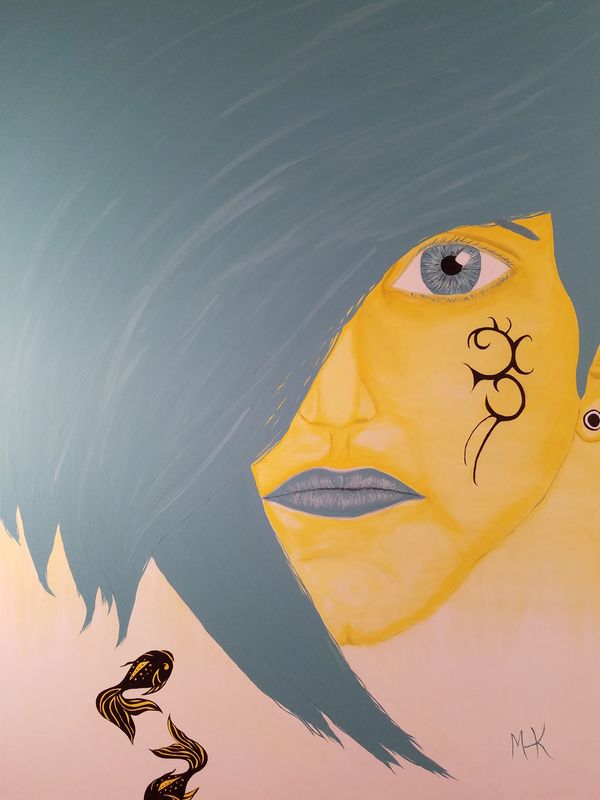 Blue Tribal boy, 2016 [30x36 acrylic]  (Sold)