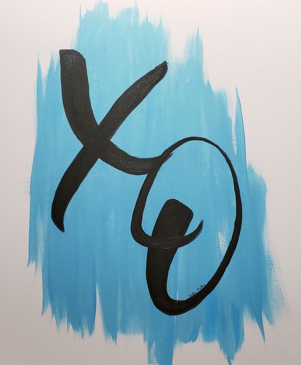 X O Teal for Debby, 2019 [30x36 acrylic / canvas]  (Sold)