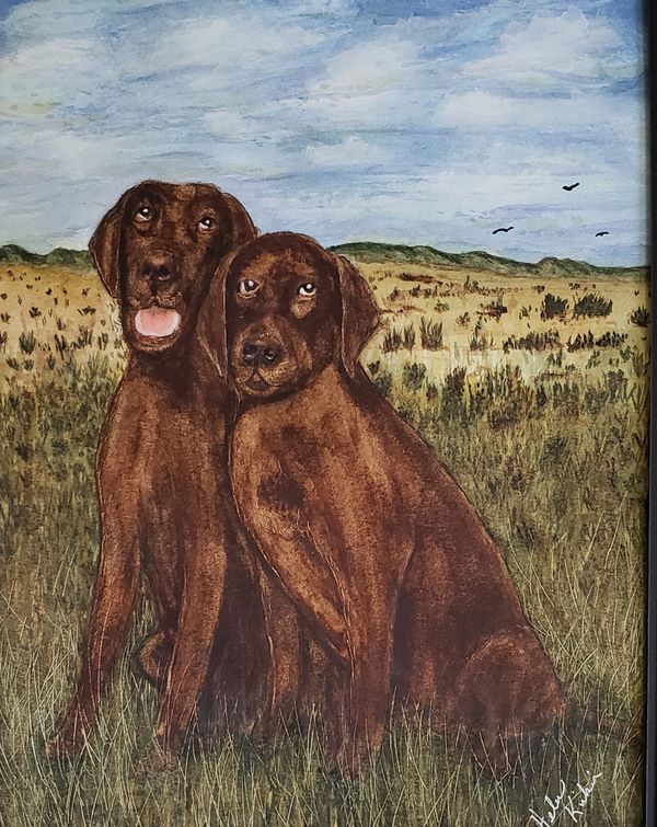 Kelly 2 choc labs, 2020 [11x14 watercolor]  (Sold)