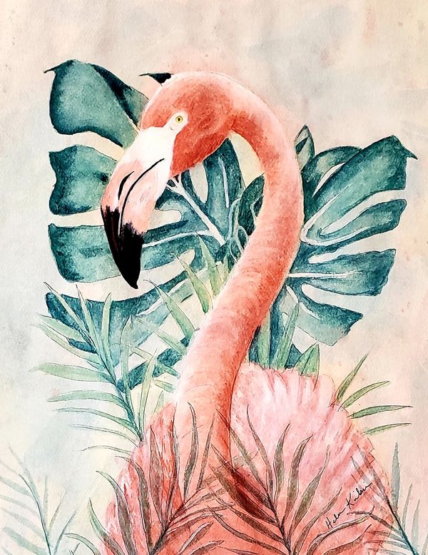 Flamingo Ferns, 2020 [11x14 watercolor]  (Sold)
