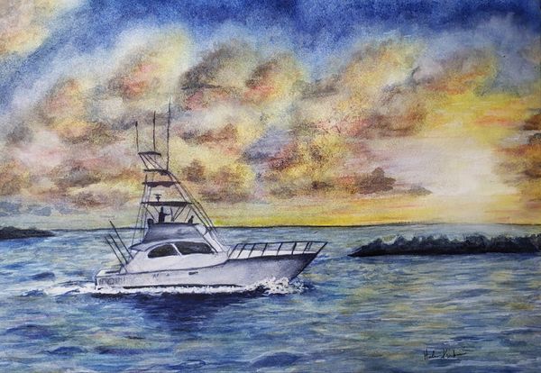 Boating at Sunset, 2020 [14x11 watercolor] 
