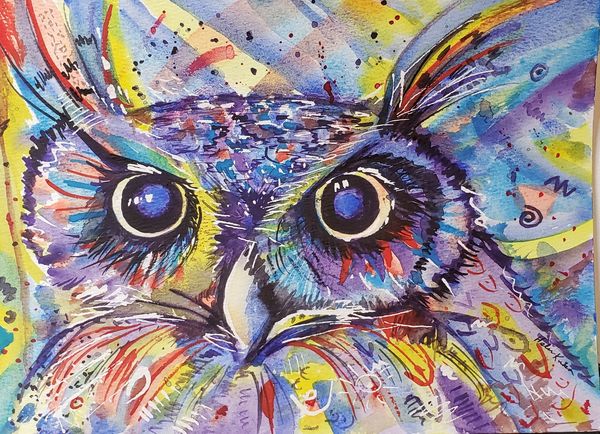 Crazy Owl, 2020 [8x10 watercolor]  (Sold)