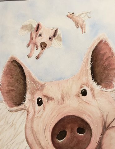 Flying Pigs, 2021 [11x14 Watercolor] 