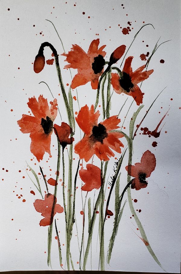 Orange Daises, 2021 [5x7 Watercolor] 