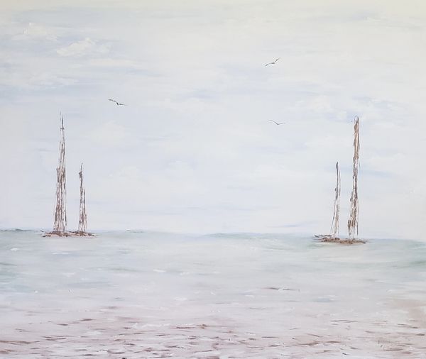 Two Ships Oil (Coldwax), 2021 [36x30 Oil] 