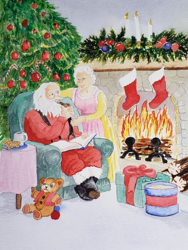Santa Fireplace, 2021 [8x10 Watercolor] 