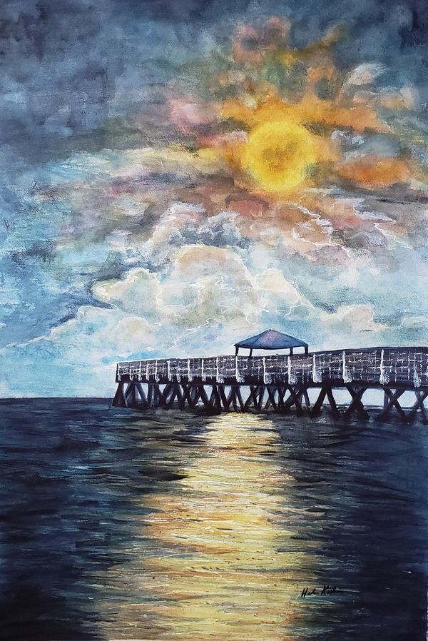 Sunset Pier, 2021 [15x22 Watercolor] 