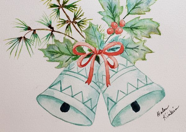 Christmas card 21 bells, 2021 [5x7 Watercolor]  (Sold)
