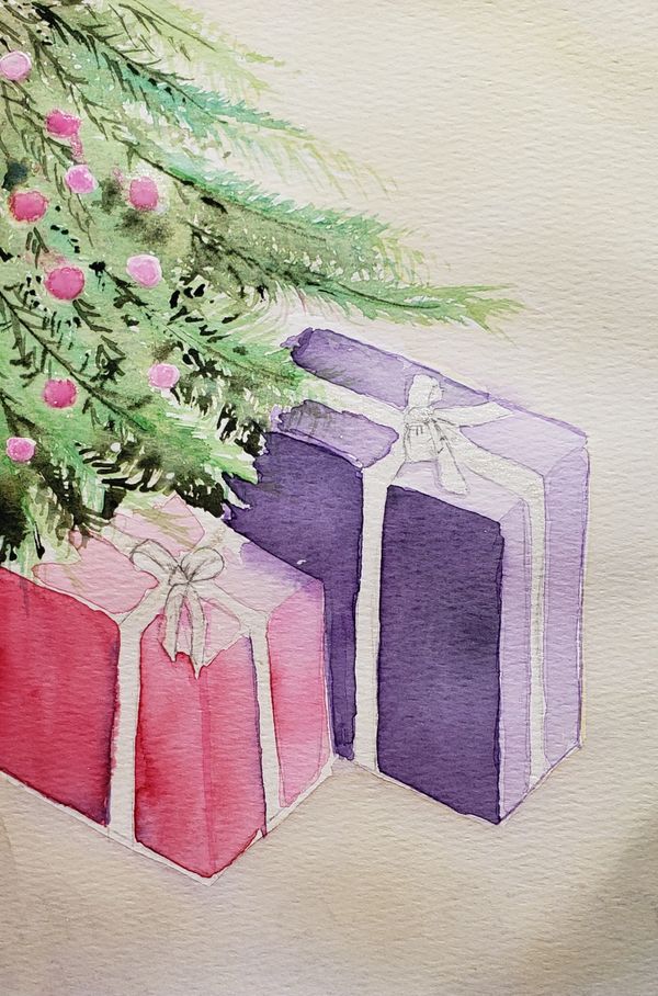 Christmas Card 21 gifts, 2021 [5x7 Watercolor]  (Sold)