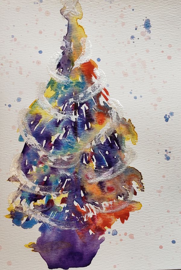 Christmas Card 21 tree 1, 2021 [5x7 Watercolor]  (Sold)