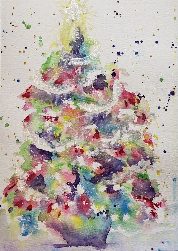 Christmas Card 21 tree 2, 2021 [5x7 Watercolor]  (Sold)