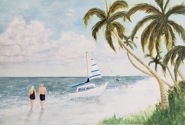 Strolling the Beach, 2022 (22x15 Watercolor)