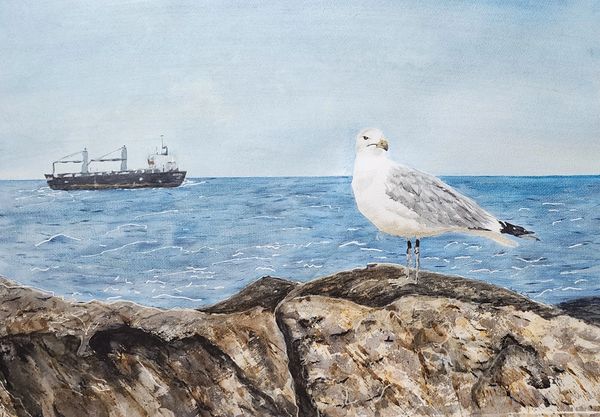 Watching the Ships Go By, 2023 [22x15 Watercolor]    # 23-235