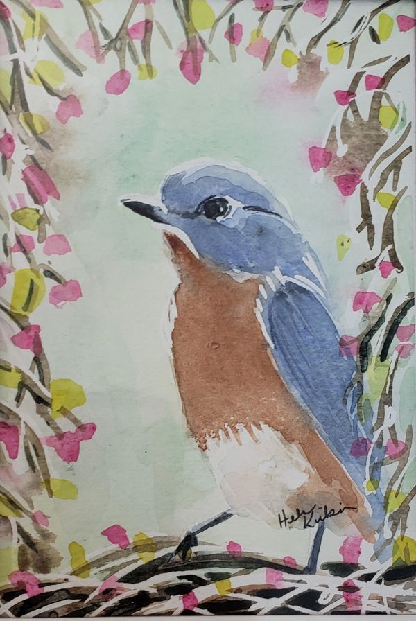 Blue Bird Framed, 2022 [5x7 Watercolor]  (Sold)   # 22-184