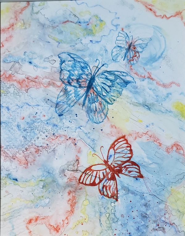 Butterfly Trio on Yupo, 2022 [8x10 Watercolor]    # 22-199 SOLD