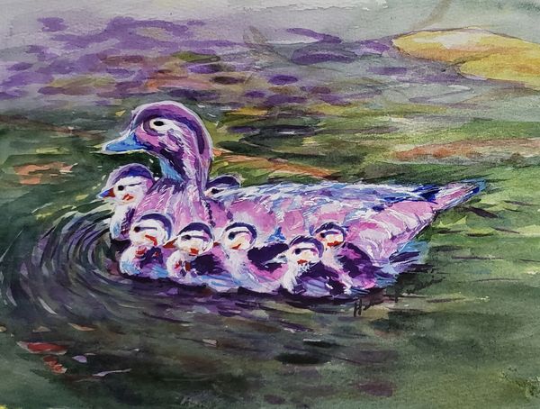 Purple ducks, 2022 [5x7 Watercolor]  # 22-211  SOLD