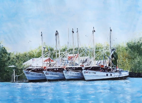 Shrimp Fleet FMB, 2023 [30x22 Watercolor]    # 23-228