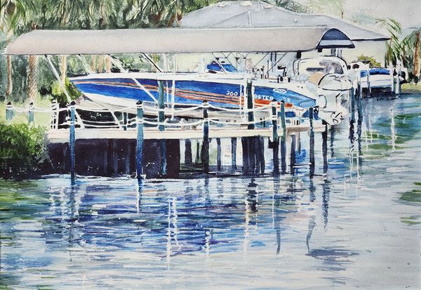 Clubhouse Boat, 2024 [20x14 before frame, Watercolor]    # 24-255