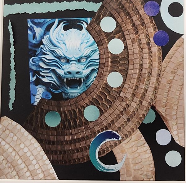 Year of the Dragon Collage, 2024 [10x10 before frame, Collage]    # 24-258