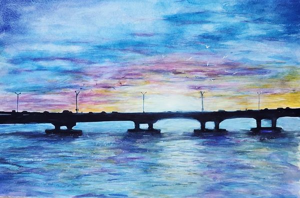 Cotton Candy Bridge, 2024 [20x14 Watercolor]    # 24-263