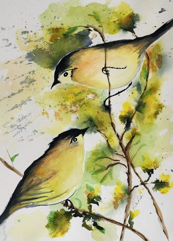 Yellow Birds (A), 2024 [8x10 Watercolor]    # 24-277