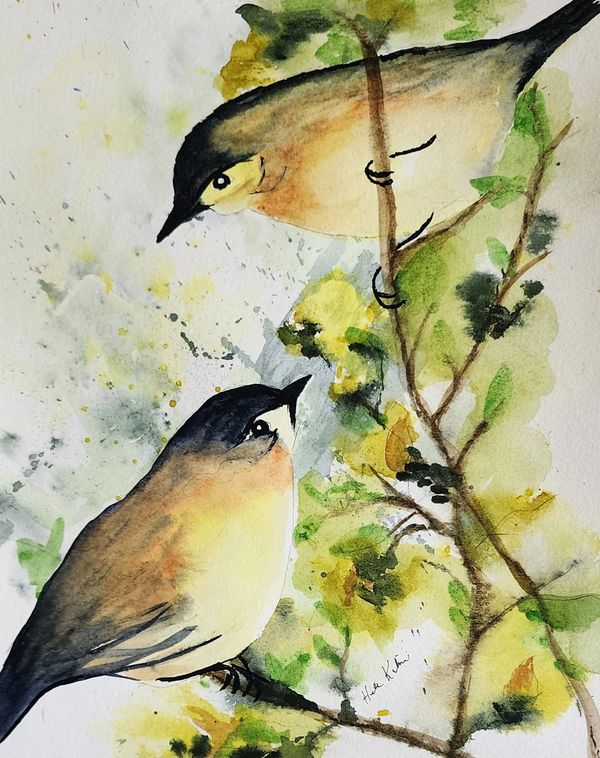 Yellow Birds (C), 2024 [8x10 Watercolor]    # 24-278