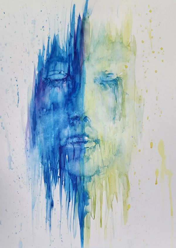 Of Two Minds in Blue, 2024 Watercolor [8x12 - Framed 15x17]   # 24-284 