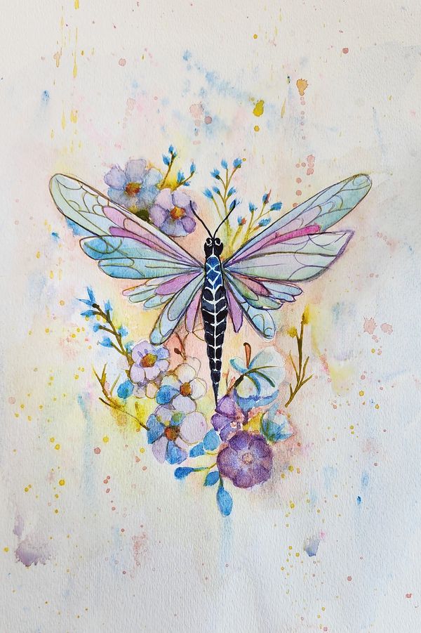 Dragonfly Flowers, 2024 Watercolor [8x10 ]   # 24-285 