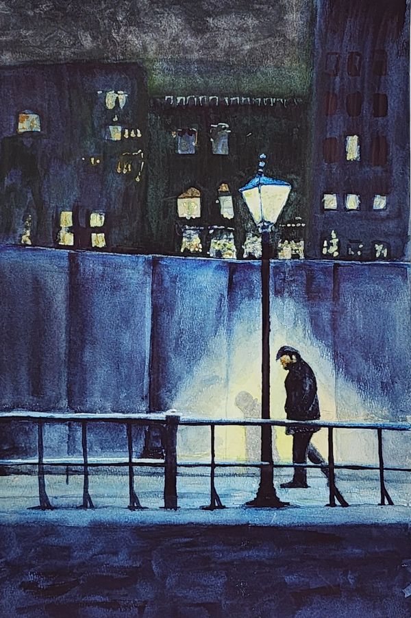 Midnight Stroll, 2024 Watercolor [8x12 - Framed 21x26.5]   # 24-286 