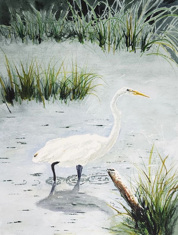 Egret Breakfast, 2025 Watercolor [8x10 ]   # 25-297
