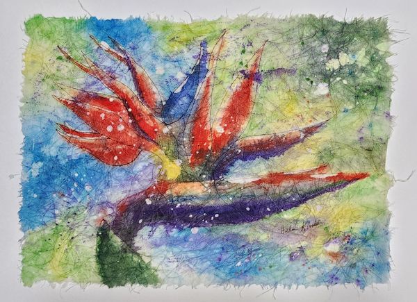 Bird of Paradise (Batik), 2025 Batik on Rice Paper [10x8 ]   # 25-299