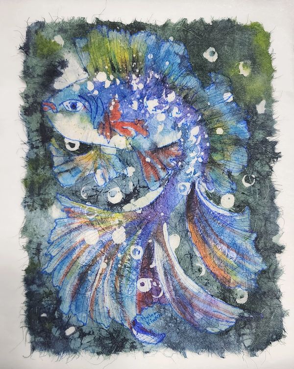 Koi Fish Dark (Batik), 2025 Batik on Rice Paper [8x10 ]   # 25-304 SOLD