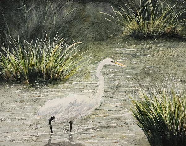 Egret Brunch, 2025 Watercolor [11x8 ]   # 25-305 