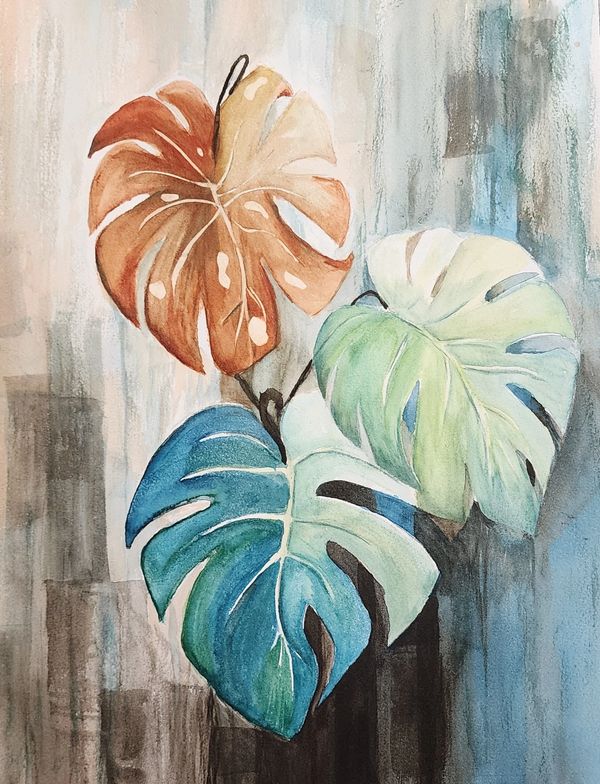 Monstera in Three, 2025 Watercolor [10x13 ]   # 25-317 