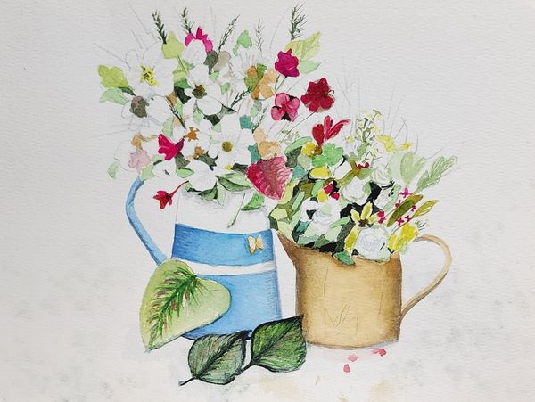 Flowers in Water Vases, 2025 Watercolor [8x10 ]   # 25-322 