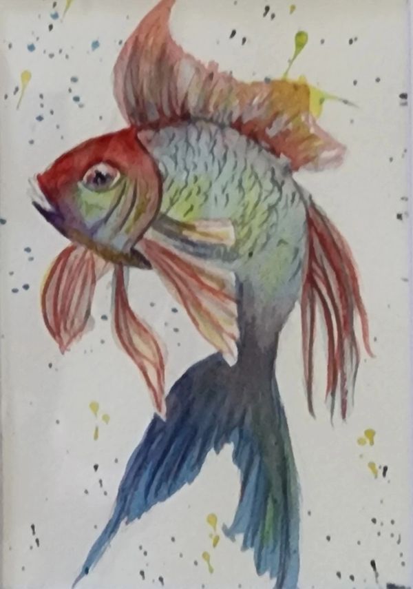 Multicolored fish, 2025 watercolor [5x7 ]   # 25-338 SOLD 