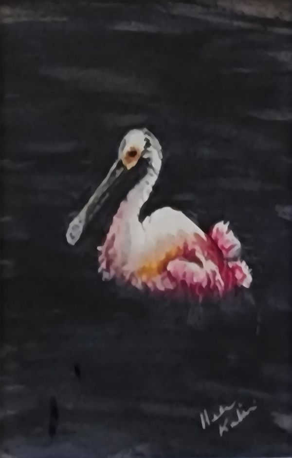 Spoon on dark water, 2025 watercolor [5x7 ]   # 25-339 SOLD 