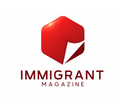 Logo d'Immigrant Magazine en rouge et blanc.