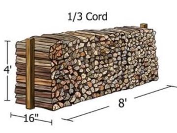 Illustration of a 1/3 cord of firewood with dimensions.